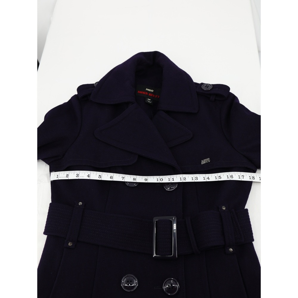 Miss Sixty Wool Blend Belted Peacoat Pleated Back Purple Y2K Jacket Size M - Picture 9 of 16